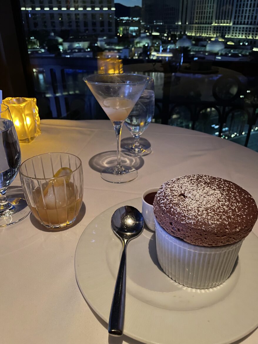 A photo of a chocolate Eiffel Tower Soufflés.