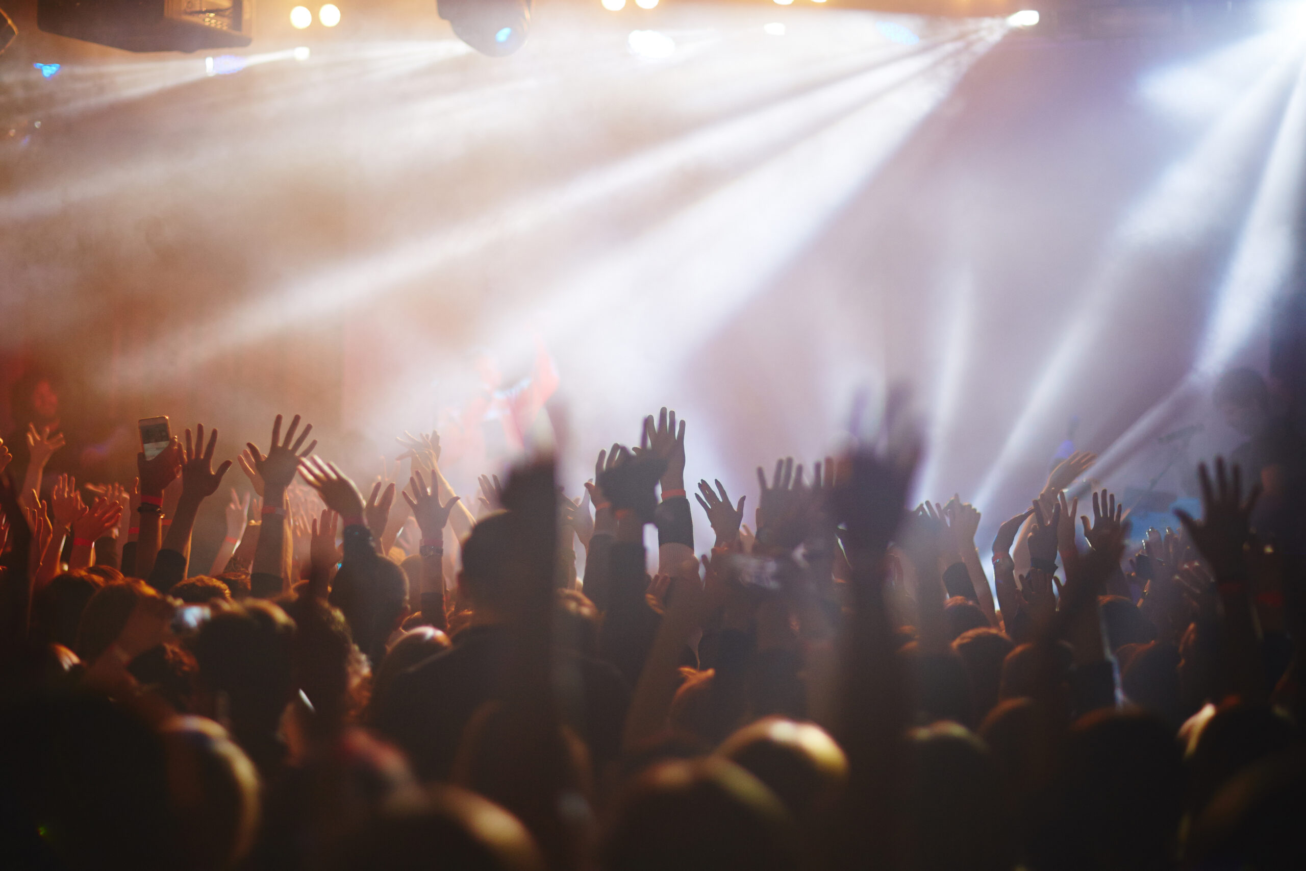 Fans with their hands up at a unspecified concert.